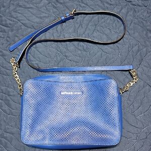 Michael Kors Jet Set Perforated Electric Blue Crossbody Bag New With COA